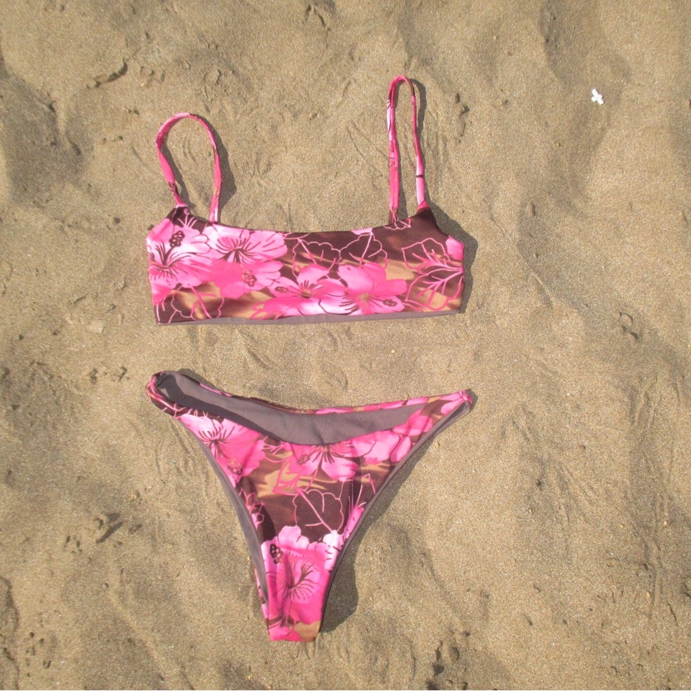 Floral Bikini Set - Pink and Brown